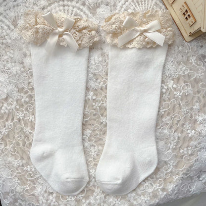 New Winter Autumn Baby Girls Knee High Socks Lace  Ruffle Long Sock Cotton Kids Toddlers Princess Christma Socken For 0-5Years