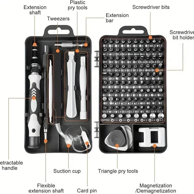 115-in-1 Magnetic Precision Screwdriver Set - Multifunctional Repair Tools Kit for DIY and Household Use