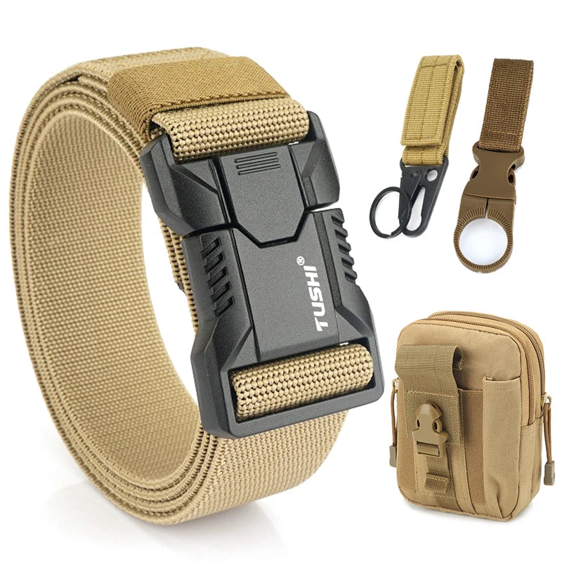 Tactical Outdoor Belt - Adjustable Elastic Waistband With Aluminum Alloy Buckle For Men