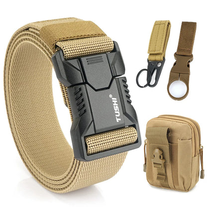 Tactical Outdoor Belt - Adjustable Elastic Waistband With Aluminum Alloy Buckle For Men