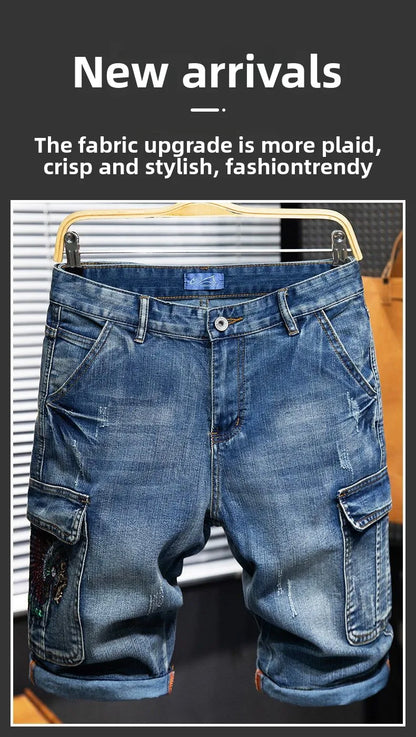 Men's Denim Shorts - Multi-Pocket Cargo Summer Jeans | Loose Fit, Midweight Fabric