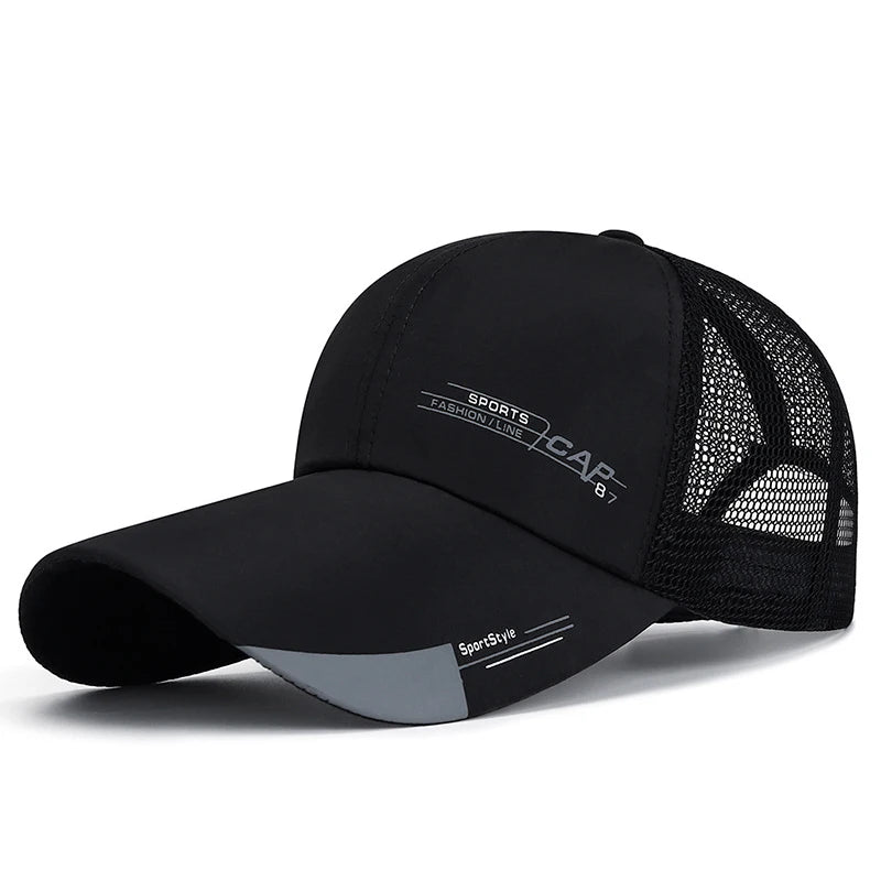 Mens Hat For Fish Outdoor Sports Cap Fashion Line Baseball Cap Mesh Breathable Snapback Hat Long Visor Brim Cap Bone Casquette