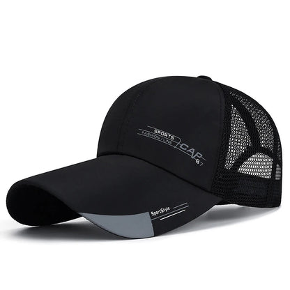 Mens Hat For Fish Outdoor Sports Cap Fashion Line Baseball Cap Mesh Breathable Snapback Hat Long Visor Brim Cap Bone Casquette