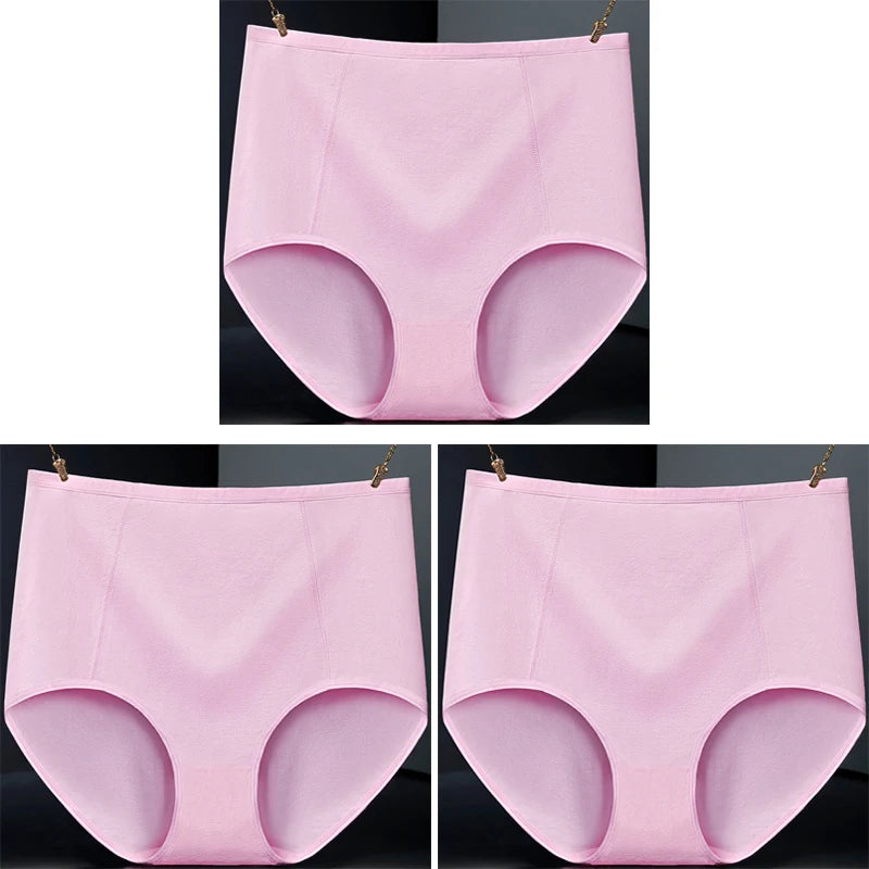 3pcs Pure Cotton Brief Female Solid Panties Girls High Waist Comfort Underpants Lady Plus Size Underwear Women Ventilate Pantys