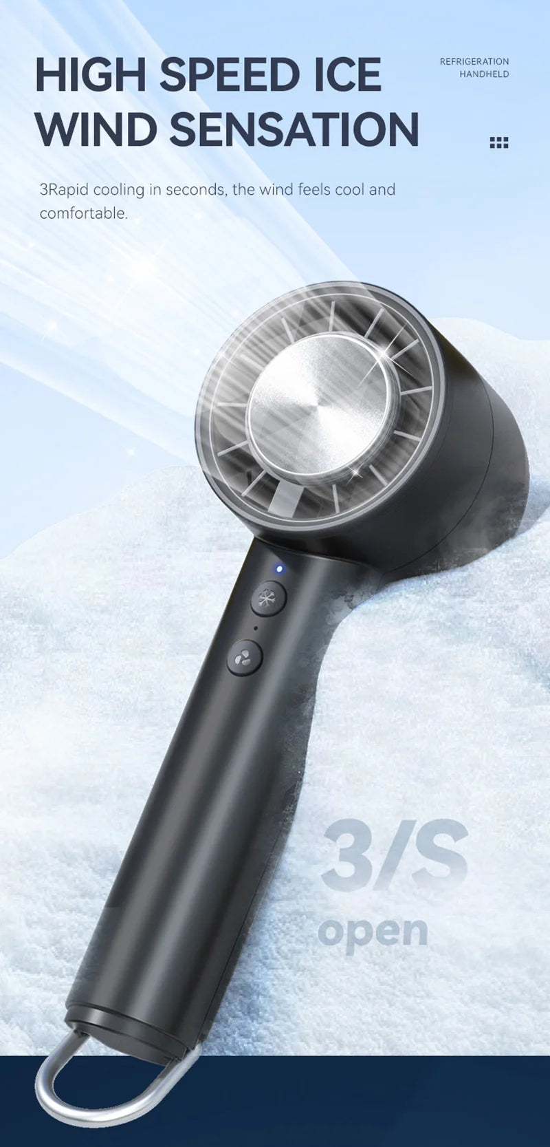 Small Fan Refrigeration Air Conditioner Portable Silent High-speed Led Display High Wind Power USB Charging Fan Handheld