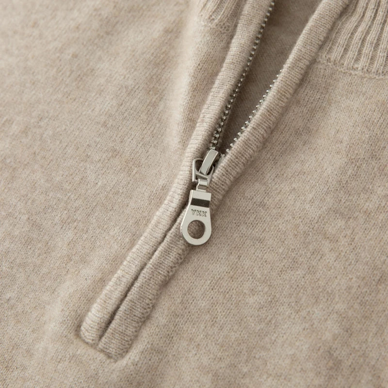 CHICUU Men's 100% Cashmere Sweater Zipper Pullover Mock Neck Long Sleeve Basic Cashmere Knitwear Autumn Winter Clothing Tops