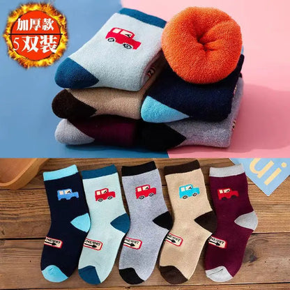 5 Pairs/Lot Kids Scoks Autumn Winter Kids Warm Thicken Cotton Socks Unisex Boys Girls Cute Cartoon Animal Socks