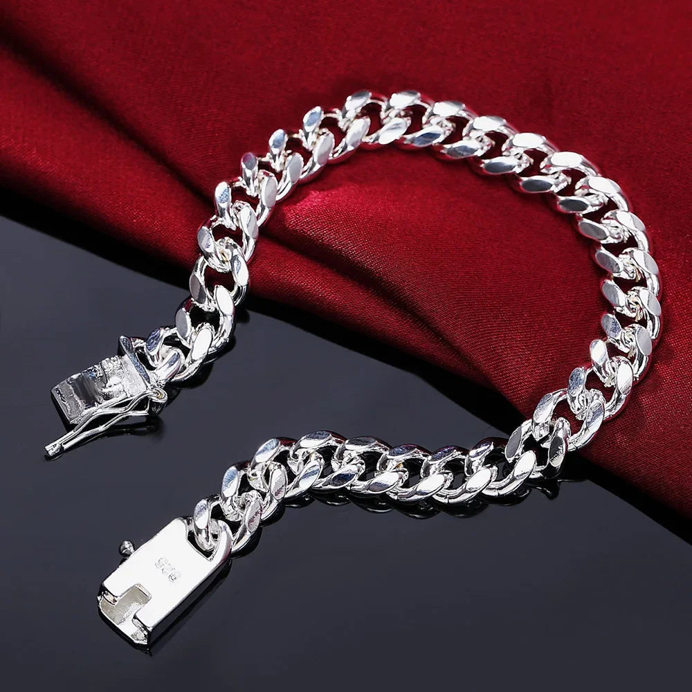 Hot New 925 Sterling Silver Bracelets 10mm Trend Wild Men'S Chain Wedding Party Gifts High Quality Fashion Jewelry 20cm