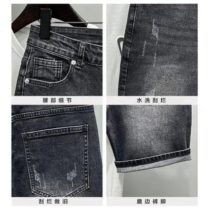 Men's Denim Shorts - Casual Summer Knee Length Black Boyfriend Five Pocket Soft Fabric