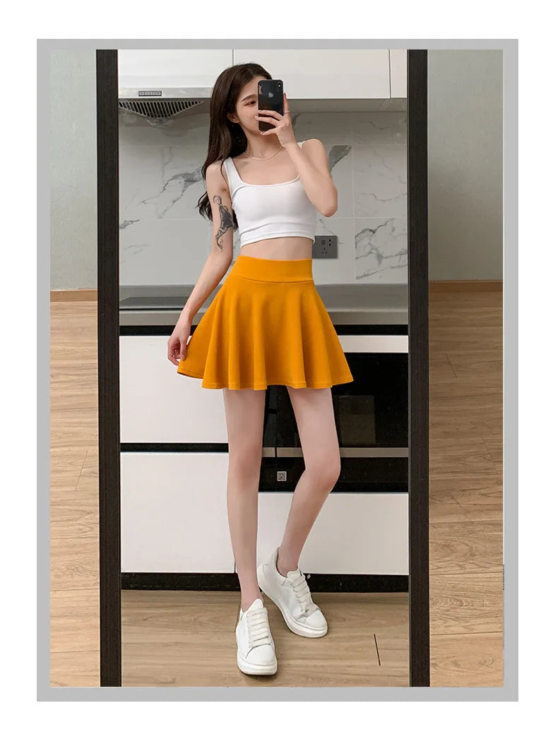 Summer Women's Skirts Fashion Sexy Mini Elastic Pleated Sun Skirts For School Girl Uniform Korean Black High Waist Tennis Skirts