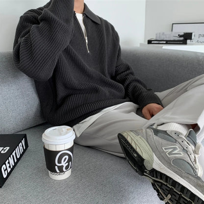 Winter Lapel Sweater Men Warm Fashion Casual Knit Pullover Men Korean Loose Zipper Long Sleeve Sweater Mens Jumper Clothes