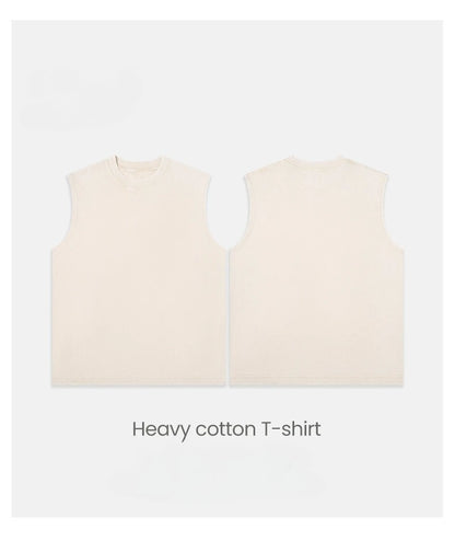 230g Pure Cotton European and American High Street Retro Washed Distressed Sleeveless Vest Men's Casual Loose Shoulder T-shirt