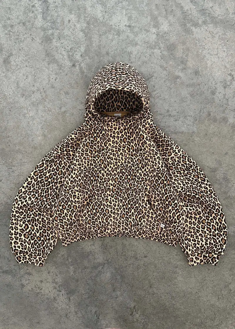 Y2K Leopard Print Hoodie – Unisex Harajuku Hip Hop Style Zip-Up Pullover Sweatshirt for Couples