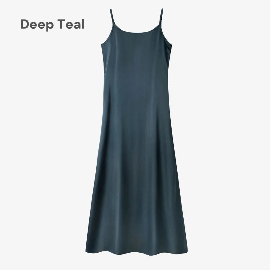 Elegance Satin Dress Set - Adjustable Mockneck Top & Knitted Cross Maxi Floor Length