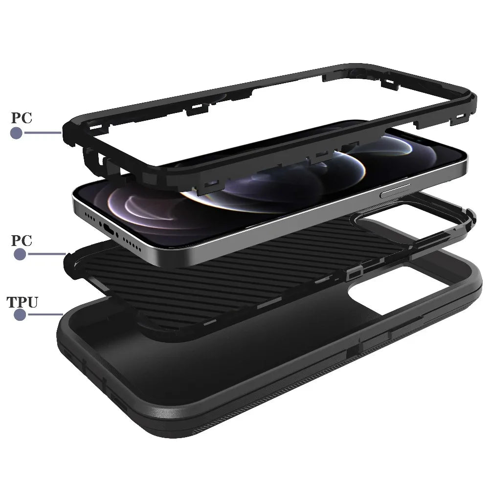 Luxury OTT Armor BOX Phone Case for IPhone 17 Air 16 15 14 Plus 13 12 Pro Max Soft Bumpers with Belt Clamp Protective Hard Cover
