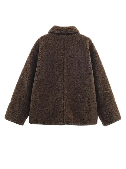 Women Warm Jacket - Casual Streetwear Single Breasted Lapel Collar Coat With Button Decoration