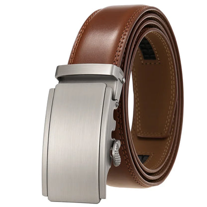 Men's Leather Belt - Genuine Brown Leather With Automatic Buckle | Business Casual