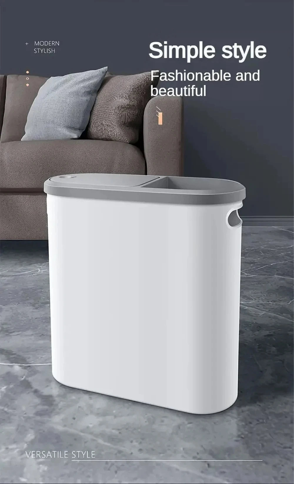Slim Trash Bin with Lid - Space Saving Design for Bathroom Kitchen Living Room