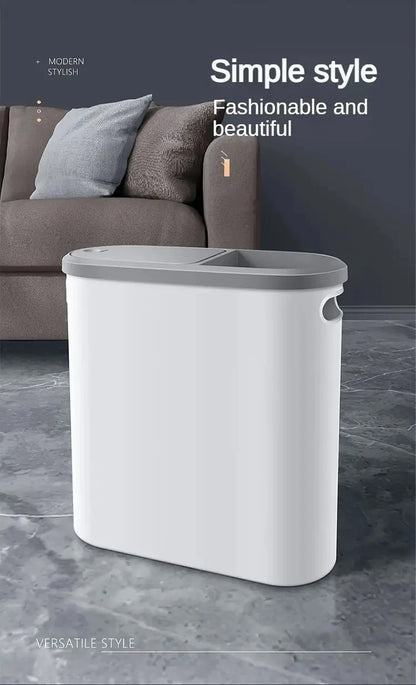 Slim Trash Bin with Lid - Space Saving Design for Bathroom Kitchen Living Room