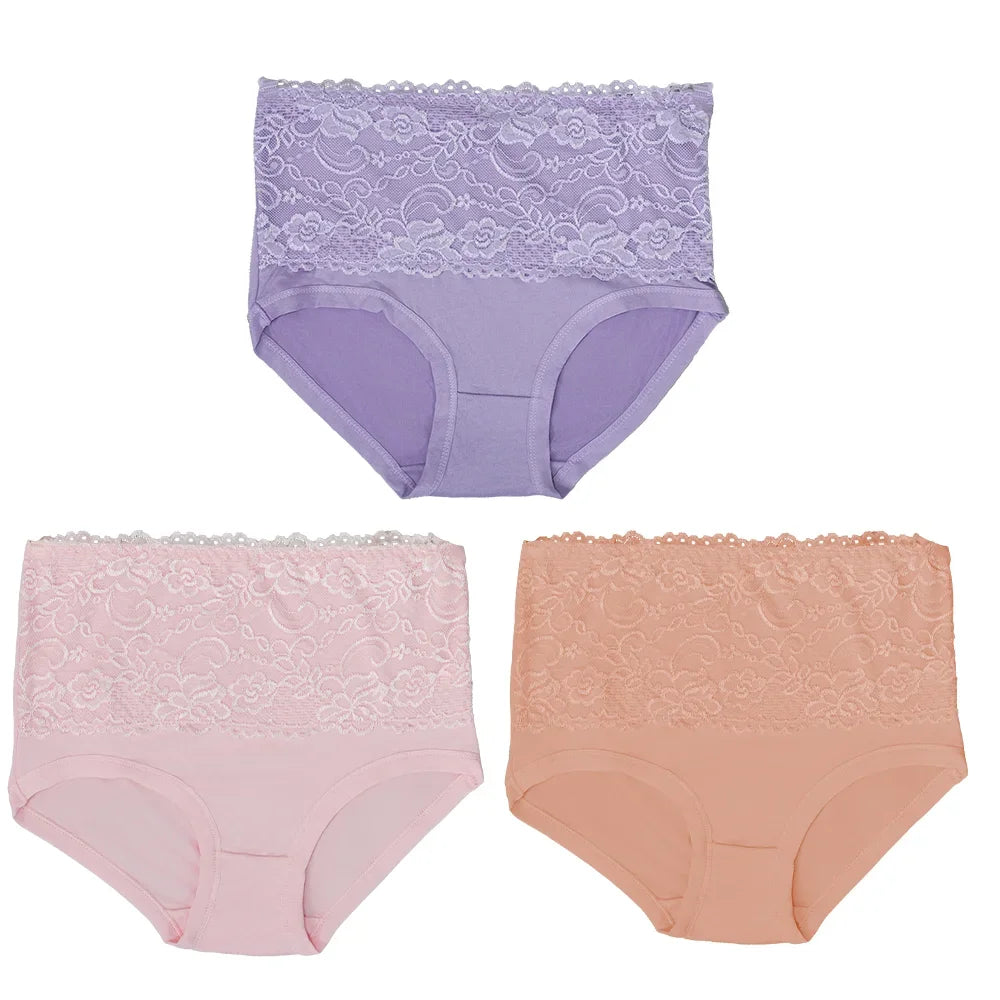 3Pcs Women's Panties Lace Triangle Panties Woman High Waist Plus Fat Plus Size Soft Comfortable and Breathable Female Underwear