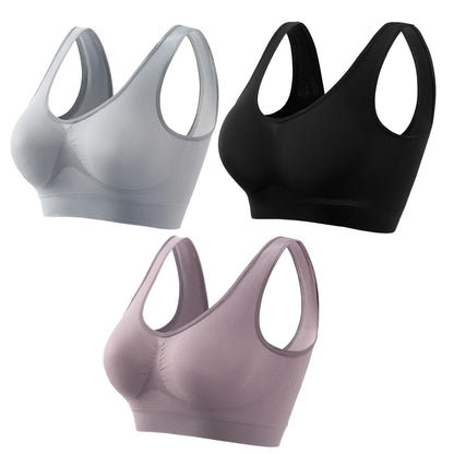 3Pcs/Set Women Seamless Knit Tank Sports Bra Solid Color Bralette Top Wide Strap Integrated Lining Without Pads Lingerie S-5XL