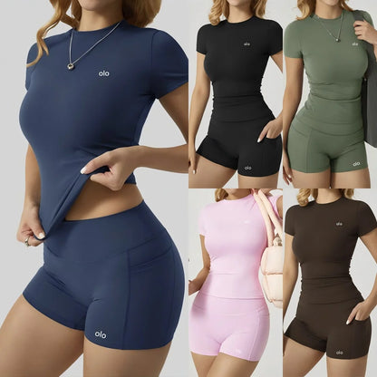 2026 New Sports and Fitness Clothing - Tight Top, Hip Lifting Shorts, Naked Yoga Clothing, Split Set - Women's Yoga Sports Set