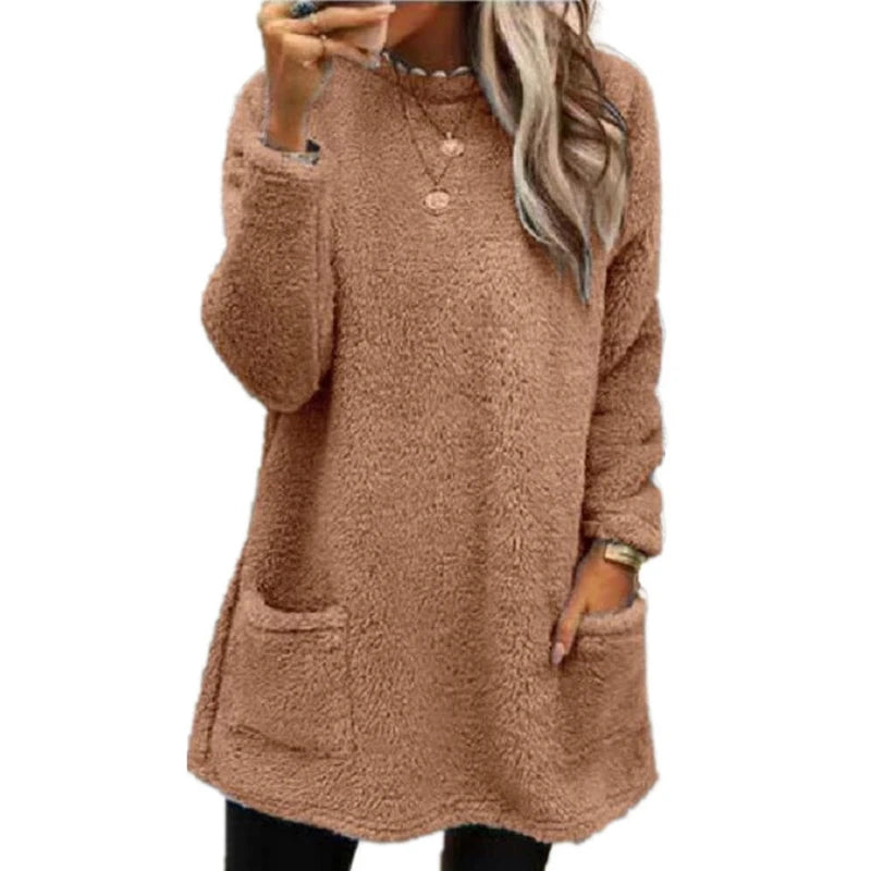 2025 Autumn Winter Women Warm Coat Streetwear Fleece Pocket Thinken Sweatershirt Autumn Female Casual Loose Outfits Casual Tops