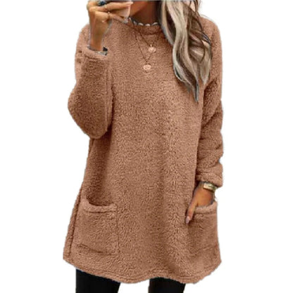 2025 Autumn Winter Women Warm Coat Streetwear Fleece Pocket Thinken Sweatershirt Autumn Female Casual Loose Outfits Casual Tops