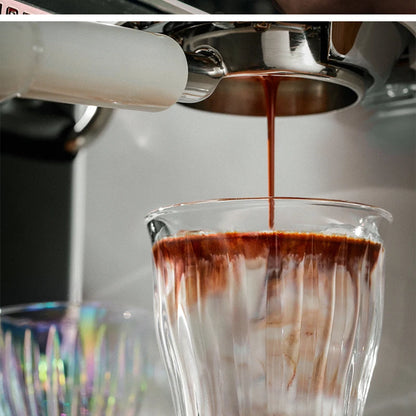 Glass Coffee Cup - MUVNA Ribbed Heat Resistant Espresso Mug, Transparent Gray