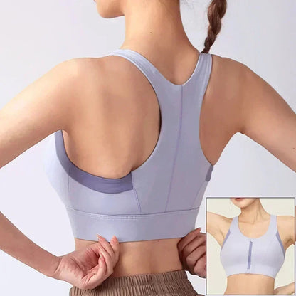 Front Zipper Sports Bra - Women's Athletic Crop Top, Push Up Wireless Fitness Tank