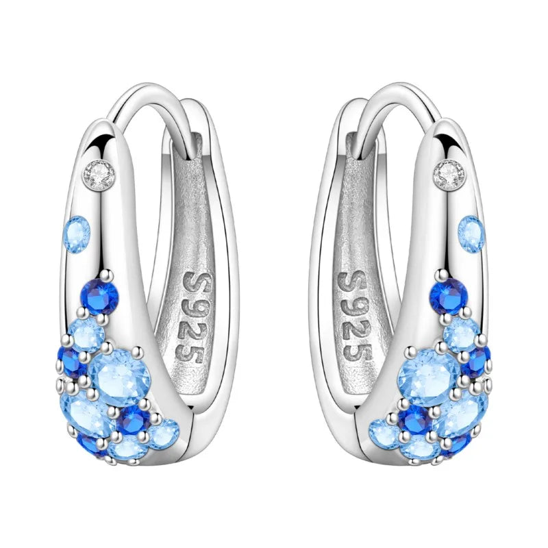 MISEFF Real 925 Sterling Silver Earring Gradual Change Green Blue Colored Zircon Hoop Earrings Engagement Wedding Jewelry Gifts