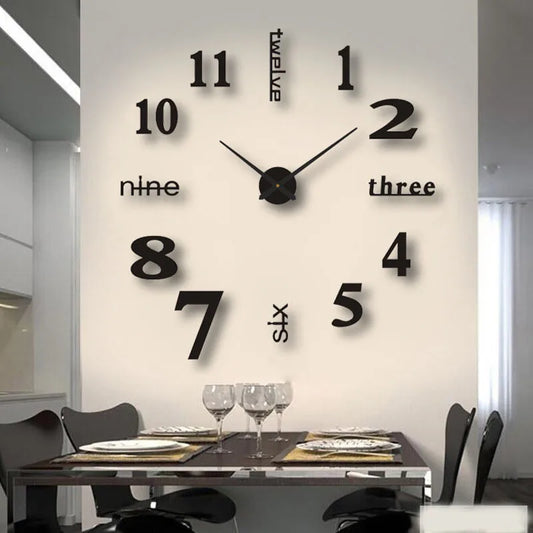 Large 3D Number Wall Clock - DIY Home Decoration for Living Room Bedroom Study Hotel