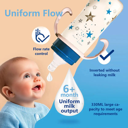 1PC 330ml large-capacity baby feeding bottle star PP bottle wide diameter anti-fall lightweight ergonomic handle design