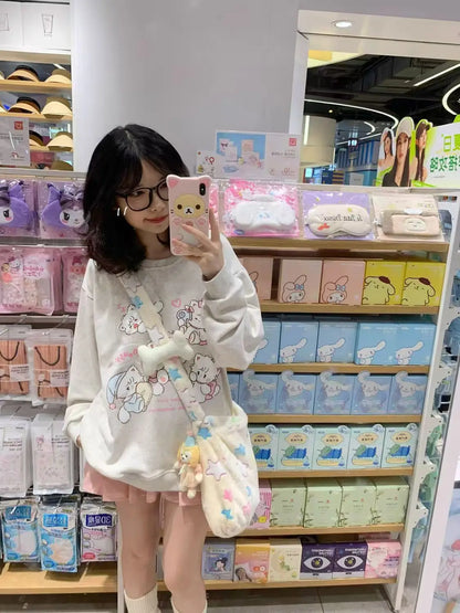 Japanese Kawaii Cartoon Print Long-sleeve Hoodies Harajuku Subculture Aesthetics Sweet Hoodie Tee Fashion Casual Loose Cute Tops