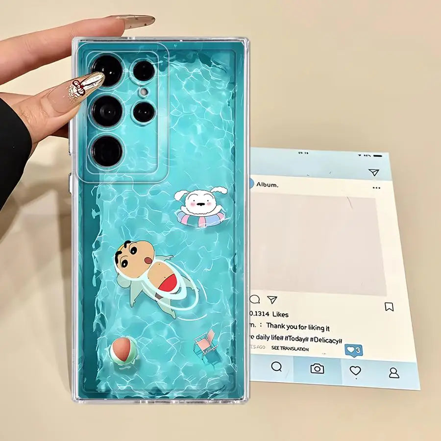 Case for Samsung Galaxy S25 Edge S24 S22 FE S21 S23 Ultra S20 Plus S26 Note 20 Ultra 10 Phone Cover Cute Crayons Shinchan