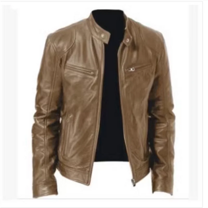 2023 Fashion Mens Leather Jacket Slim Fit Stand Collar PU Jacket Male Anti-wind Motorcycle Lapel Diagonal Zipper Jackets Men