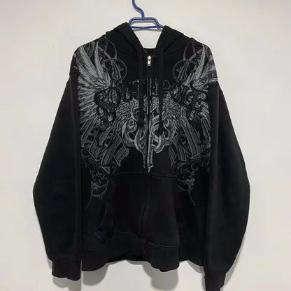 Y2K New American Tapout Zipper Hoodie Sweatshirt Men Hip Hop Letter Retro Graphic Embroidery Hoodie Jacket Clothes Streetwear