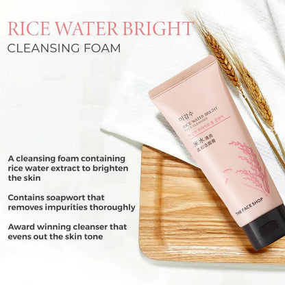 THE FACE SHOP RICE WATER BRIGHT FACE CLEANSER 150g,Smooth & Rich Lather,Gentle & Non-Tightening,Korean Skincare,Korean Makeup