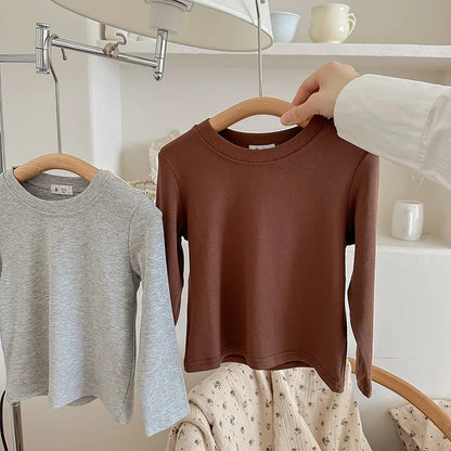 9 Colors Children's T-shirt Cotton Long Sleeve Solid Color Base Coat Leisure Wear Boys Girls Tops Kids Clothes