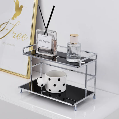 Metal Desk Organizer - Double Layer Desktop Storage Rack for Cup, Cosmetics & Bathroom