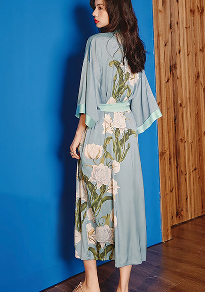 Daiwor Kout Silk Satin Robe for Women Long Japanese Kimono Robe Lightweight Soft Bathrobe Summer Luxury Dressing Gown