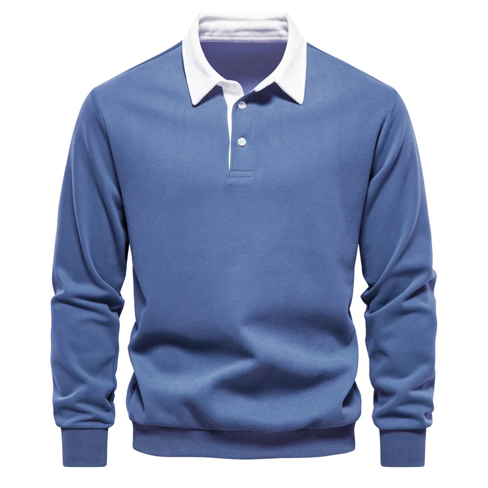 Men's Autumn Long-Sleeved POLO Collar European Size Sweater - Trendy, High-Quality, Casual, Versatile and Loose-Fit Top