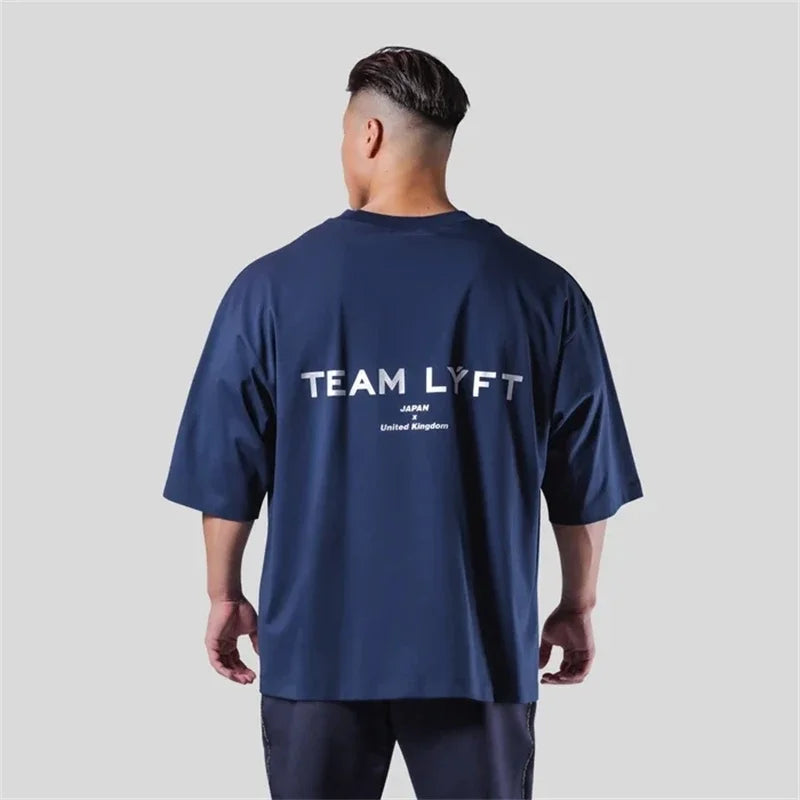 TEAM LYFT Silver Letter Logo Print Comfortable Cotton Men GYM T-Shirt O-Neck Short Sleeve T Shirt M-3XL Man T-shirts Tops Tees