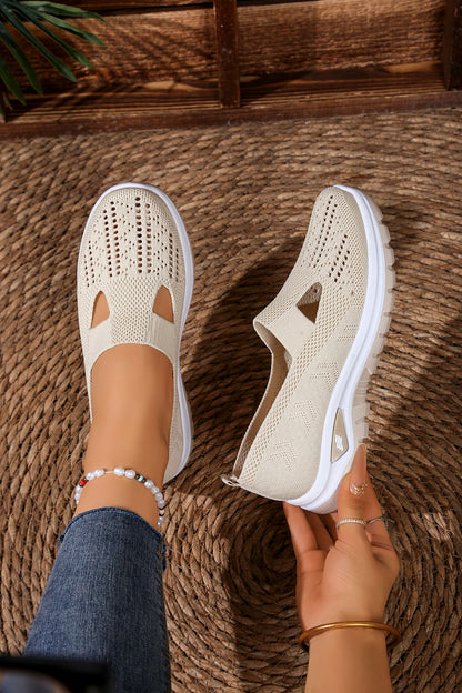 Women's casual sports shoes, solid color breathable sports soft-soled lightweight walking shoes, low-top knitted casual shoes