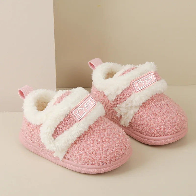 Cotton Slippers Kids - Warm Indoor Shoes With Soft Sole & Anti Slip TPR Outsole