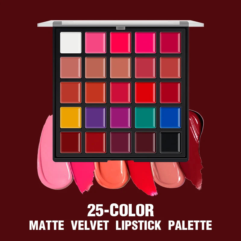 25-Color Matte Lip Palette – Highly Pigmented, Smooth & Blendable, 2-in-1 for Lips & Cheeks, Compact Makeup Palette, Long-Wear