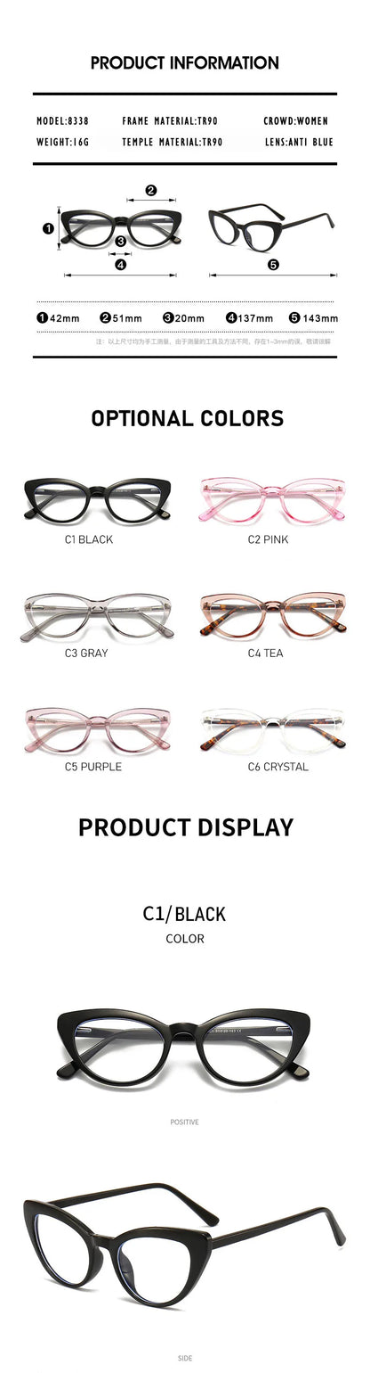 Computer Glasses Women | Anti Glare Cat Eye Reading Glasses With Clear Lenses & Plastic Frame