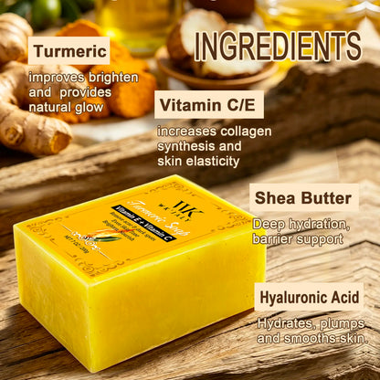 WK JALY Natural Turmeric Soap, Vitamin E + Vitamin C Body Wash, Remove Acne, Dark Spots, Even Skin Tone for Women, 200g/7oz