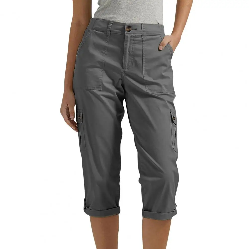 Women's Capris Joggers Mid Rise Cropped Cargo Pants Summer Quick Dry Hiking Pants with Multi Pockets Lightweight Summer Bottoms