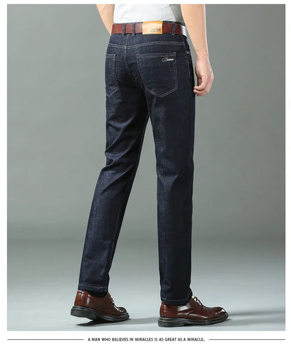 Mens Lightweight Blue Denim Jeans - Stretch Cotton Straight Pants for SpringSummer Casual Wear - ZOOMNSTORE